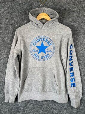 Converse All Star Hoodie Youth (XL) Gray Blue Chuck Taylor Logo Pullover Sweatsh